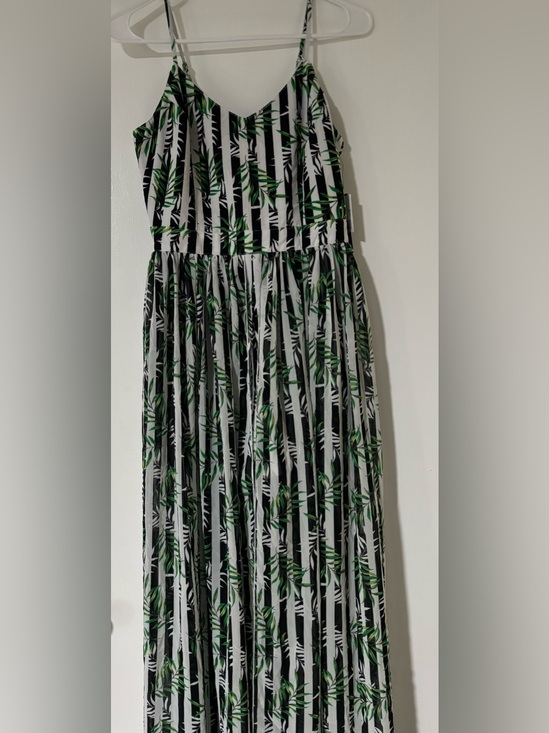 XOXO Dresses & Skirts - XOXO Black & White Striped Romper with Green Leaf Print